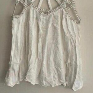 Vanessa Virginia White Cage Neck Gauze Knit Blouse